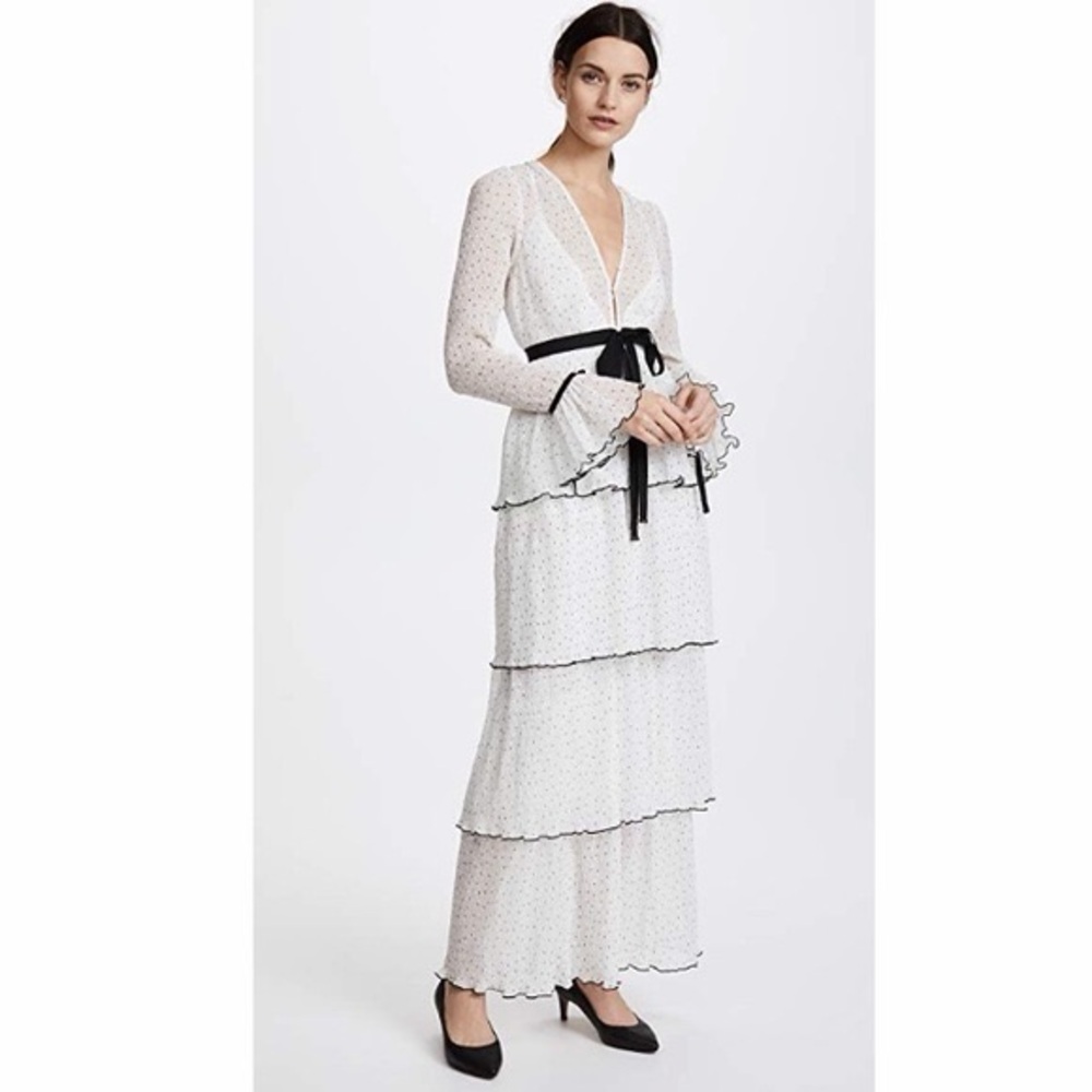 Alice McCall White Long Sleeve Tiered Dress with Black Trim